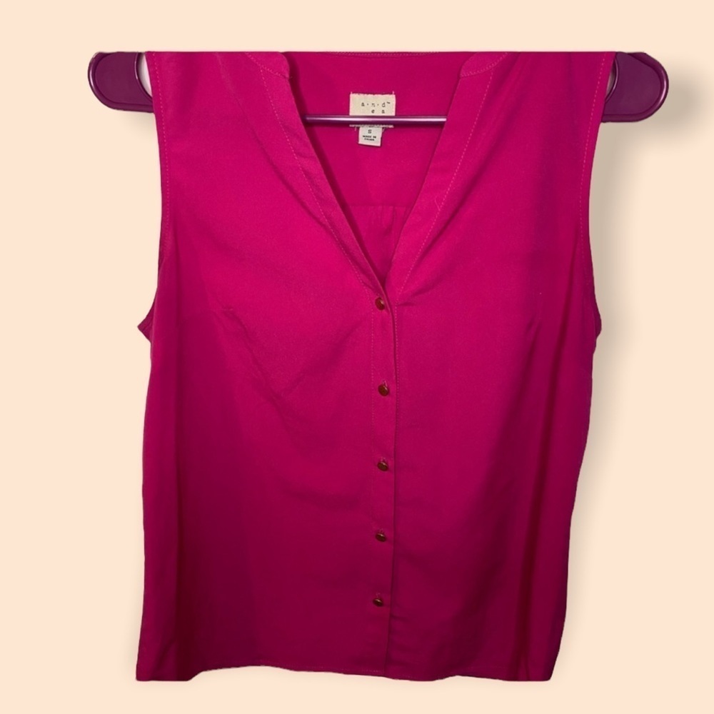 A New Day Hot Pink/Fuchsia Sleeveless Blouse with Gold Button Detail - Picture 2 of 5